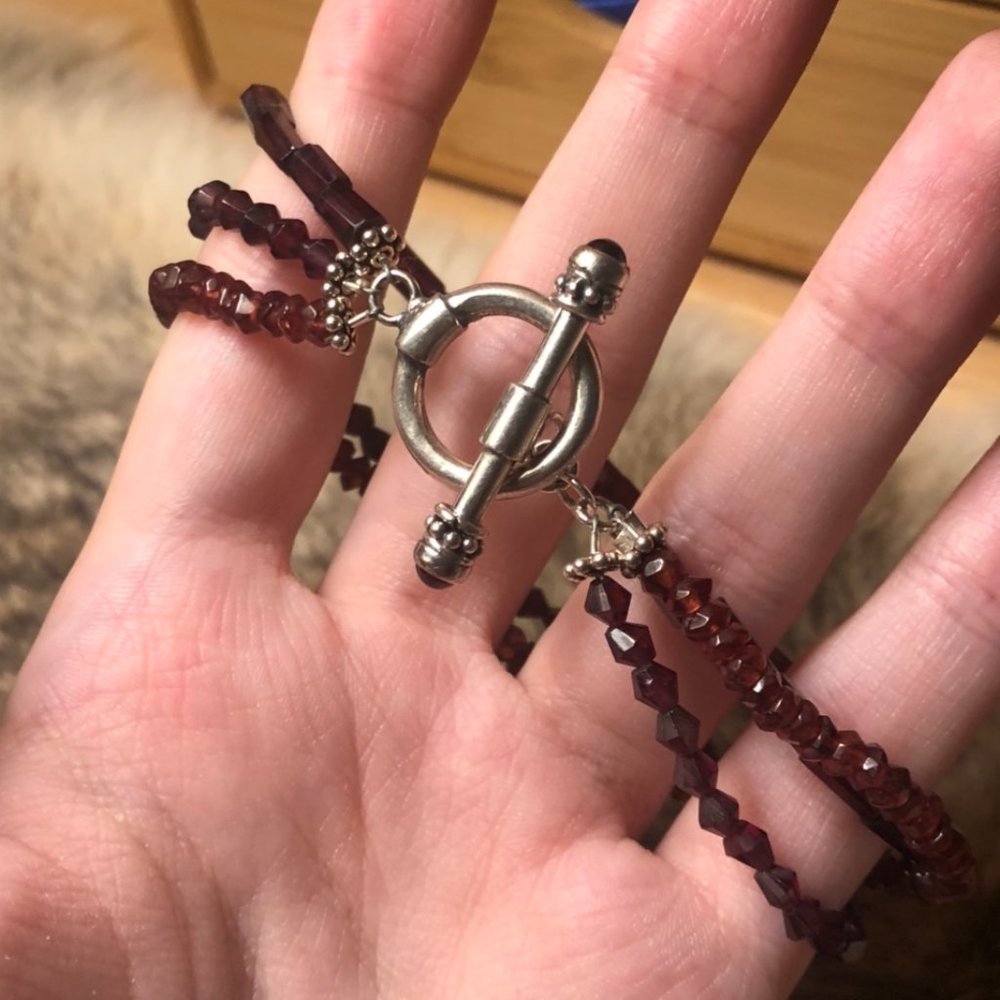 Pomegranate garnet sterling silver charm bracelet